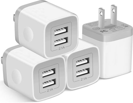 USB Wall Charger,4-Pack 2.1A Dual Port USB Cube Power Adapter Wall Charger Plug Charging Block Cube for Phone 8/7/6 Plus/X, Pad, Samsung Galaxy S5 S6 S7 Edge,Lg, Android (White)